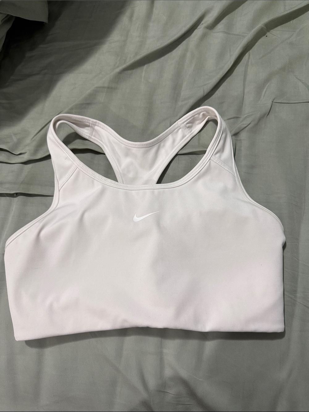 Nike White Racerback Sports Bra with Center Swoosh